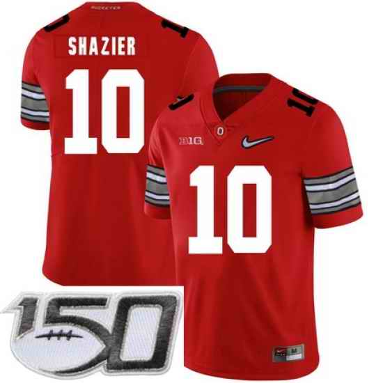 Ohio State Buckeyes 10 Ryan Shazier Red Diamond Nike Logo College Football Stitched 150th Anniversary Patch Jersey